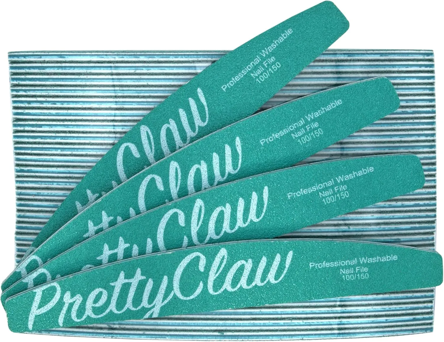 PrettyClaw | 25pc Professional Nail File 100/150 Grit Green Half Moon Acrylic Nail Files Plastic Center Double Sided Emery Board for Nails Washable 7 inch Nail File
