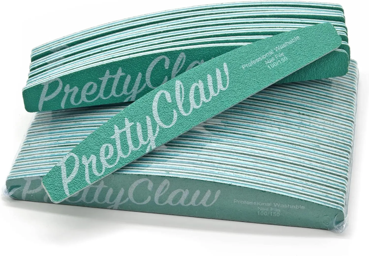 PrettyClaw | 25pc Professional Nail File 100/150 Grit Green Half Moon Acrylic Nail Files Plastic Center Double Sided Emery Board for Nails Washable 7 inch Nail File