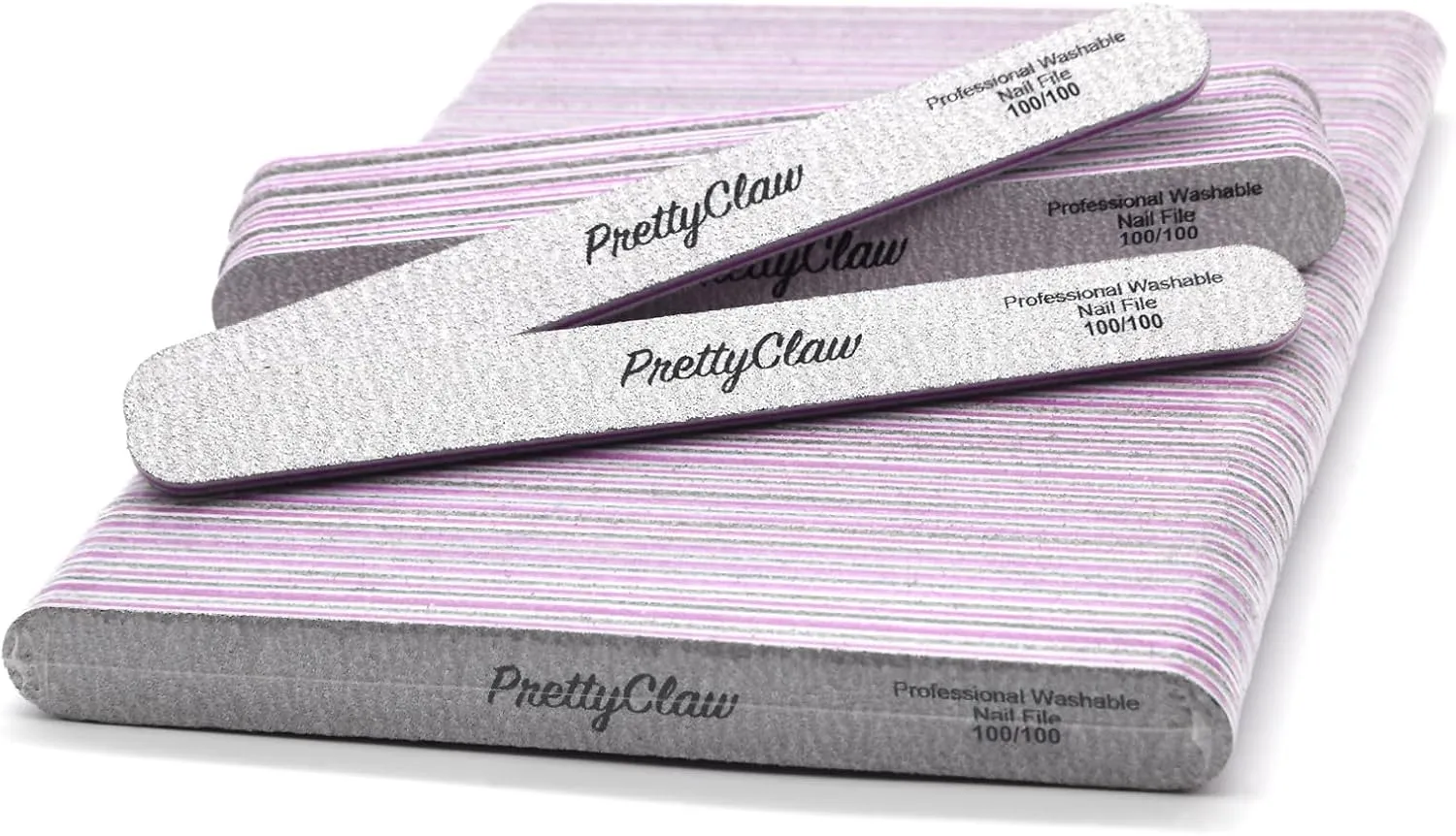 PrettyClaw | 50pc Professional Nail File 100/100 Grit Zebra Acrylic Nail Files Plastic Center Double Sided Zebra Emery Board for Nails Washable 7 inch Nail File