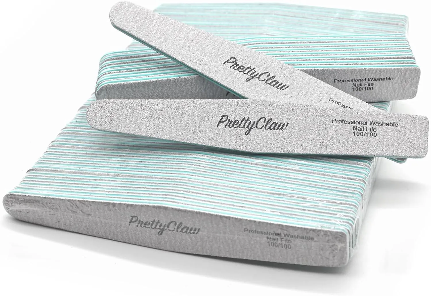 PrettyClaw | 50pc Professional Nail File 100/100 Grit Zebra Diamond Acrylic Nail Files Plastic Center Double Sided Zebra Emery Board for Nails Washable 7 inch Nail File
