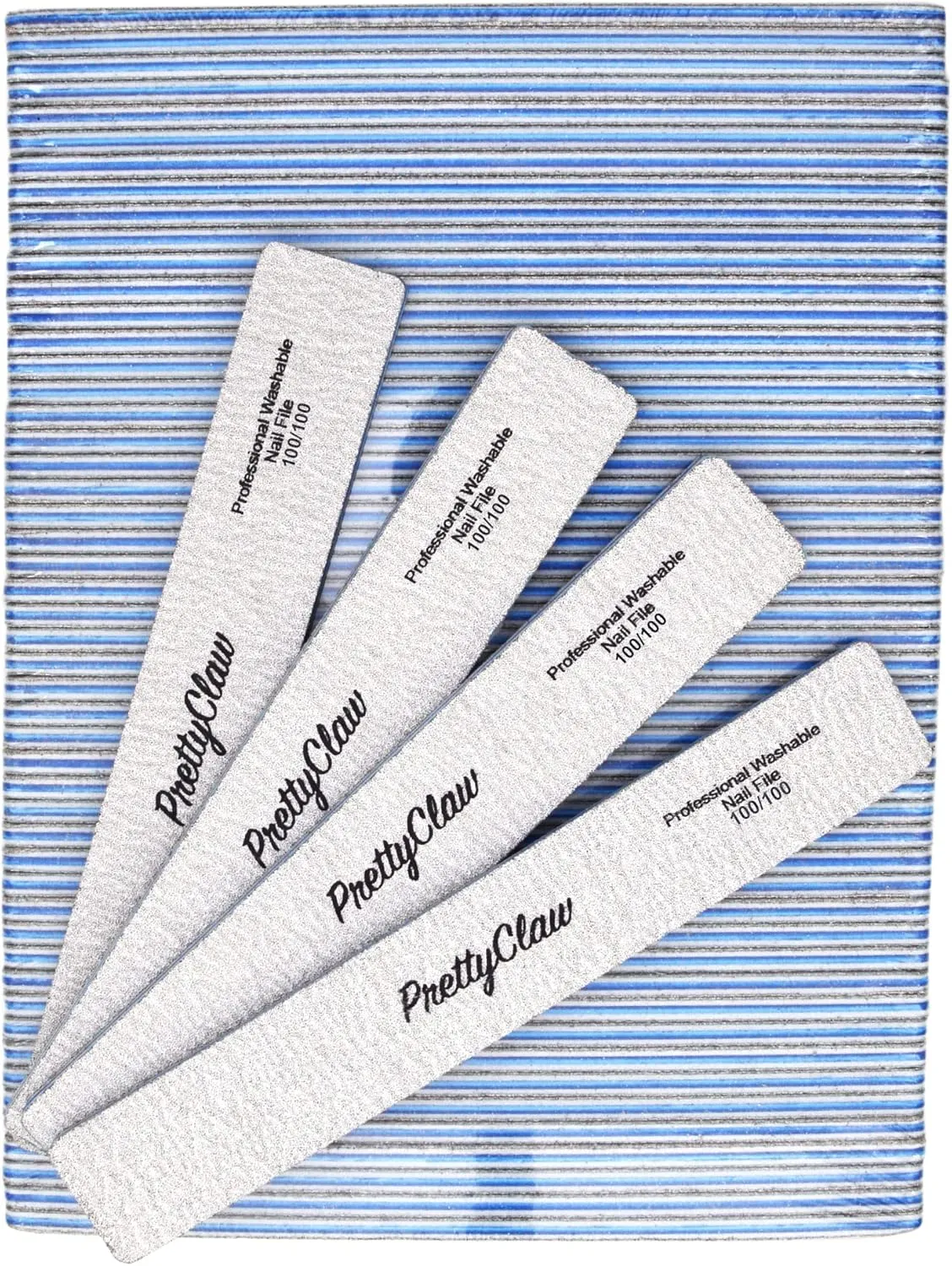 PrettyClaw | 50pc Professional Nail File 100/100 Grit Zebra Rectangle Acrylic Nail Files Plastic Center Double Sided Zebra Emery Board for Nails Washable 7 inch Nail File