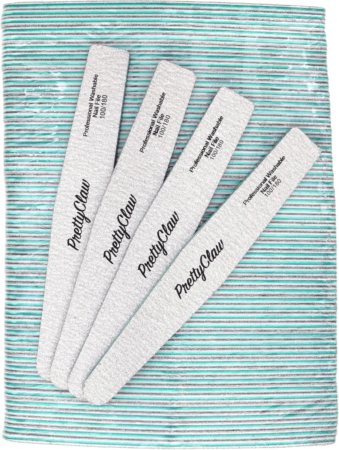 PrettyClaw | 50pc Professional Nail File 100/180 Grit Zebra Diamond Acrylic Nail Files Plastic Center Double Sided Zebra Emery Board for Nails Washable 7 inch Nail File