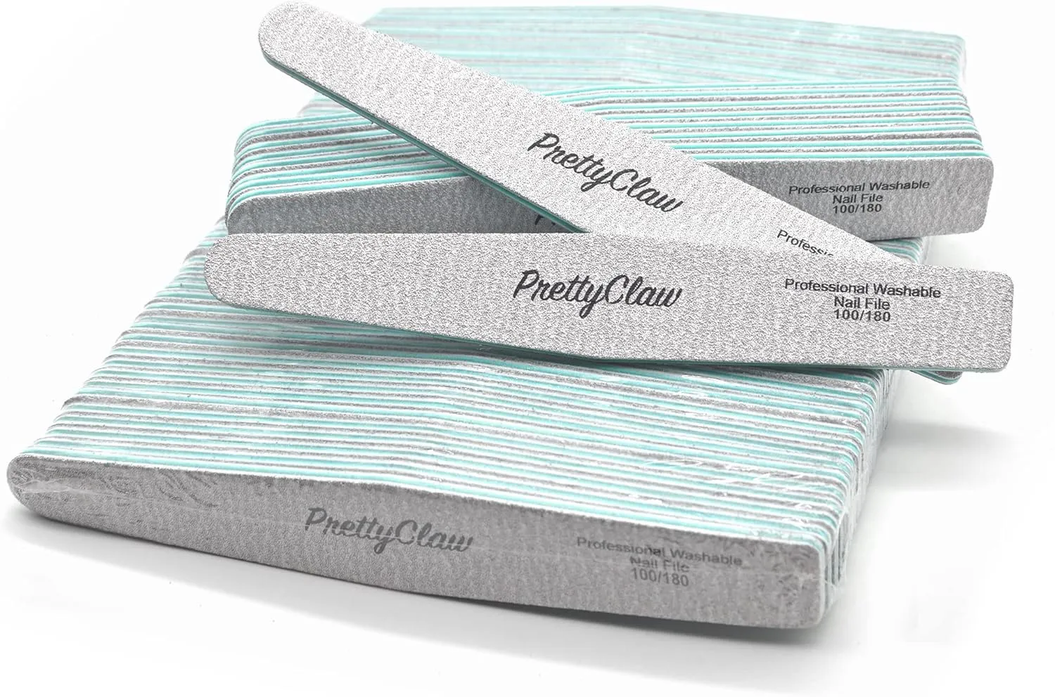 PrettyClaw | 50pc Professional Nail File 100/180 Grit Zebra Diamond Acrylic Nail Files Plastic Center Double Sided Zebra Emery Board for Nails Washable 7 inch Nail File