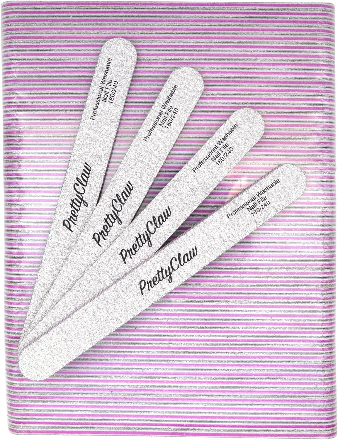 PrettyClaw | 50pc Professional Nail File 180/240 Grit Zebra Acrylic Nail Files Plastic Center Double Sided Zebra Emery Board for Nails Washable 7 inch Nail File