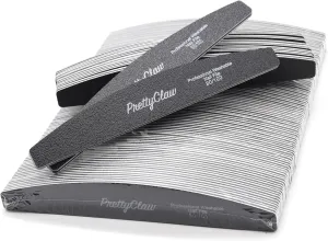 PrettyClaw | 50pc Professional Nail File 80/100 Grit Black Half Moon Acrylic Nail Files Plastic Center Double Sided Emery Board for Nails Washable 7 inch Nail File