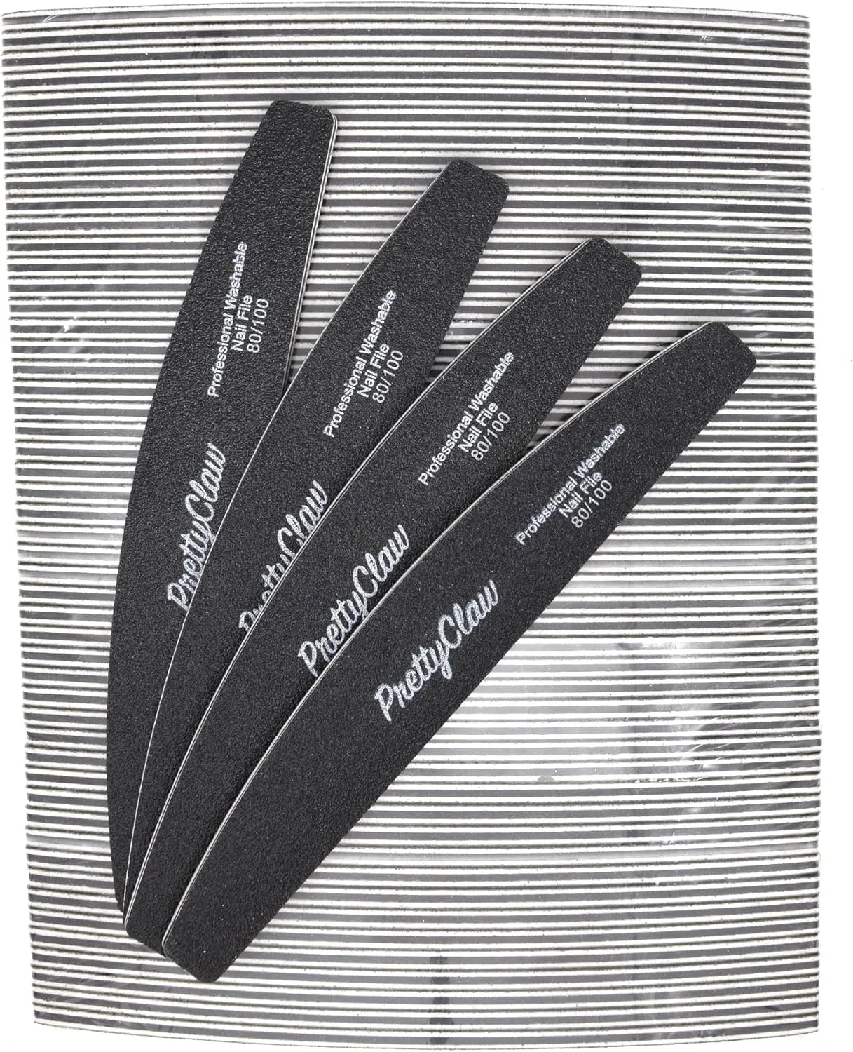 PrettyClaw | 50pc Professional Nail File 80/100 Grit Black Half Moon Acrylic Nail Files Plastic Center Double Sided Emery Board for Nails Washable 7 inch Nail File
