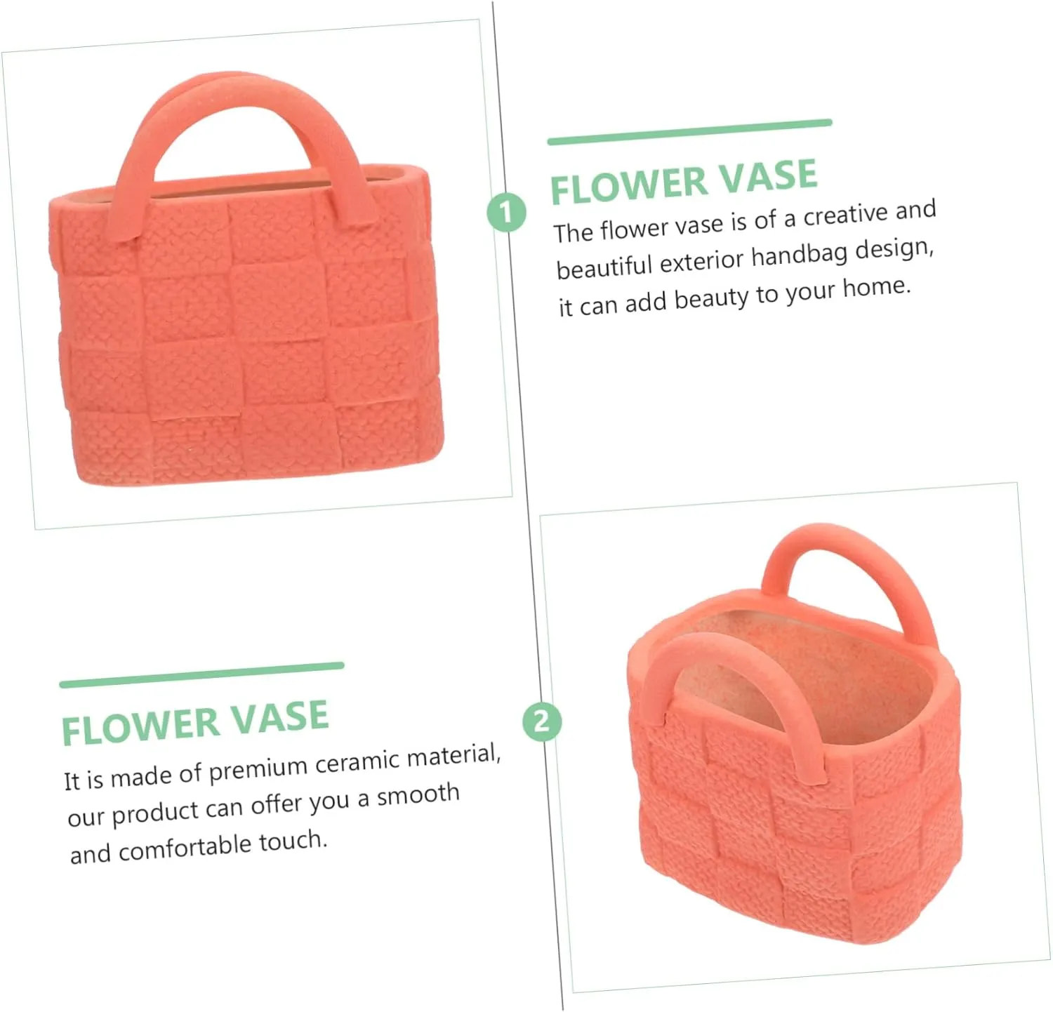 PRETYZOOM Handbag Shape Ceramic Vase Pink Purse Arranger Home Decor Vase