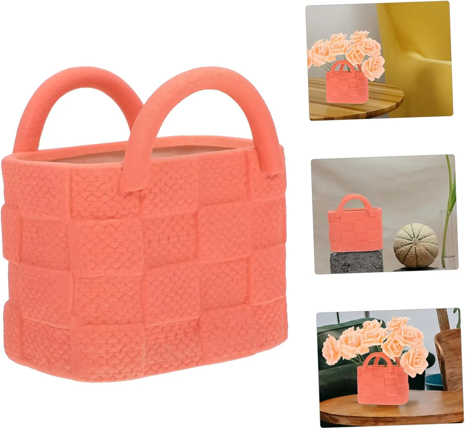 PRETYZOOM Handbag Shape Ceramic Vase Pink Purse Arranger Home Decor Vase