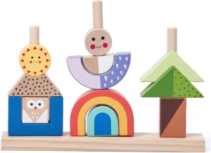 PREXTEX Wooden Stacking Blocks - 12 pcs - Interactive Tower Building Toy for Toddlers - Creative Stacking Games - Promotes Fine Motor Skills, Cognitive Development, and Shape Recognition