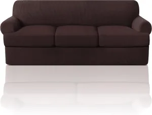 PrinceDeco T Cushion Sofa Slipcover 4 Pieces Sofa Covers for T Cushion Couch Soft Sofa Slip Covers Furniture Protector with 3 Individual T Shape Seat Covers (72"-90") Washable, Brown