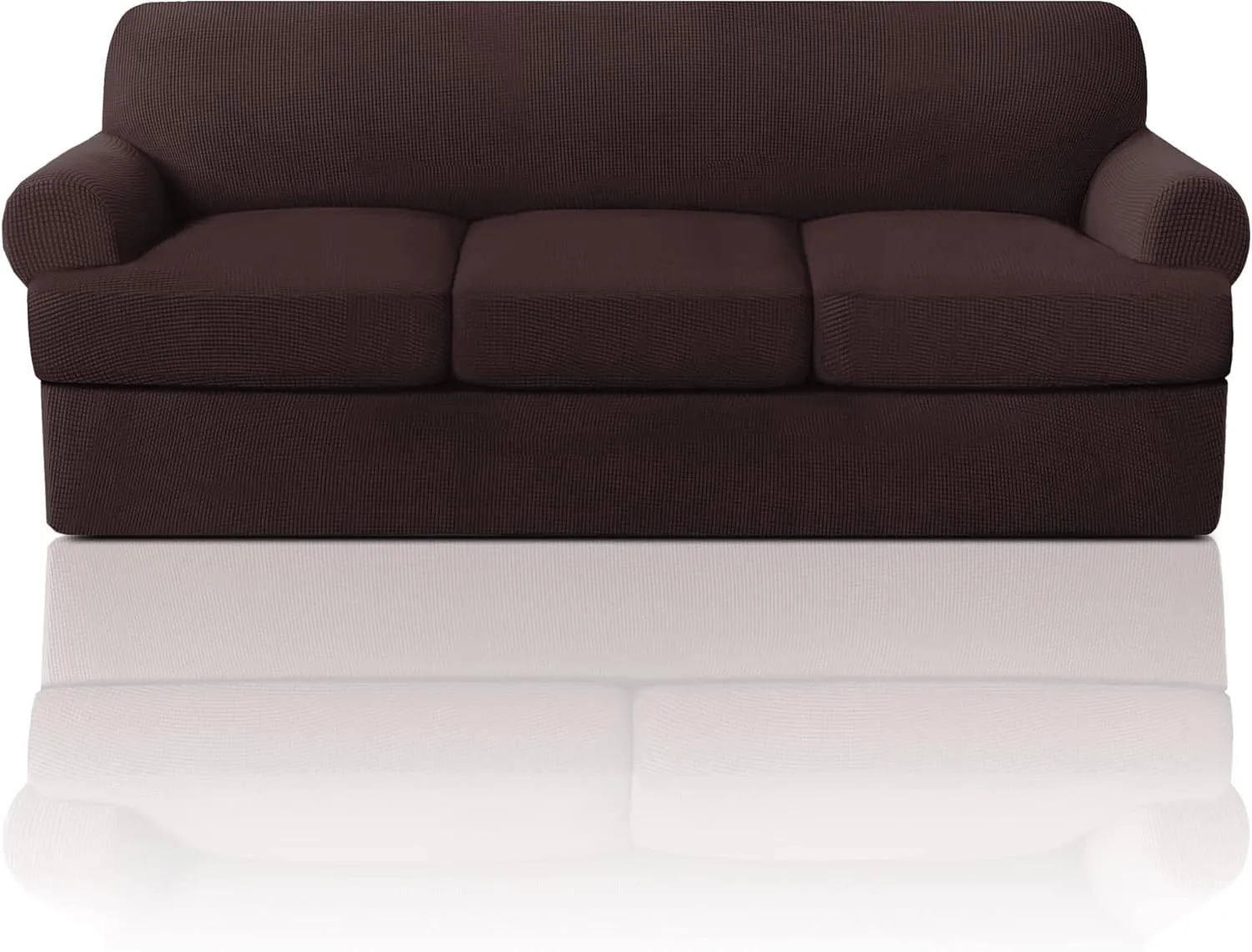 PrinceDeco T Cushion Sofa Slipcover 4 Pieces Sofa Covers for T Cushion Couch Soft Sofa Slip Covers Furniture Protector with 3 Individual T Shape Seat Covers (72"-90") Washable, Brown