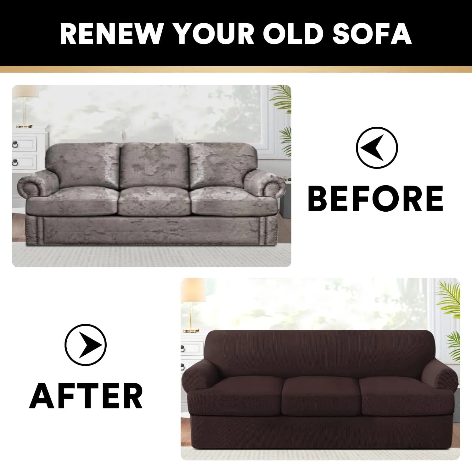 PrinceDeco T Cushion Sofa Slipcover 4 Pieces Sofa Covers for T Cushion Couch Soft Sofa Slip Covers Furniture Protector with 3 Individual T Shape Seat Covers (72"-90") Washable, Brown