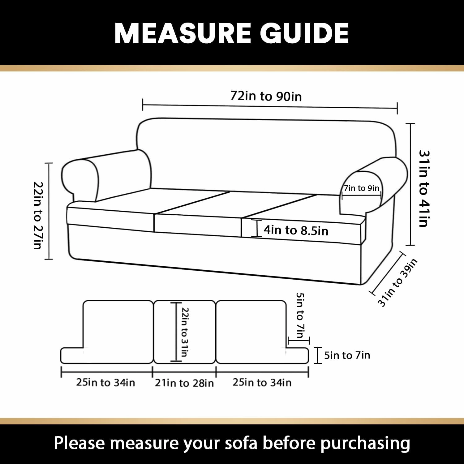 PrinceDeco T Cushion Sofa Slipcover 4 Pieces Sofa Covers for T Cushion Couch Soft Sofa Slip Covers Furniture Protector with 3 Individual T Shape Seat Covers (72"-90") Washable, Natural