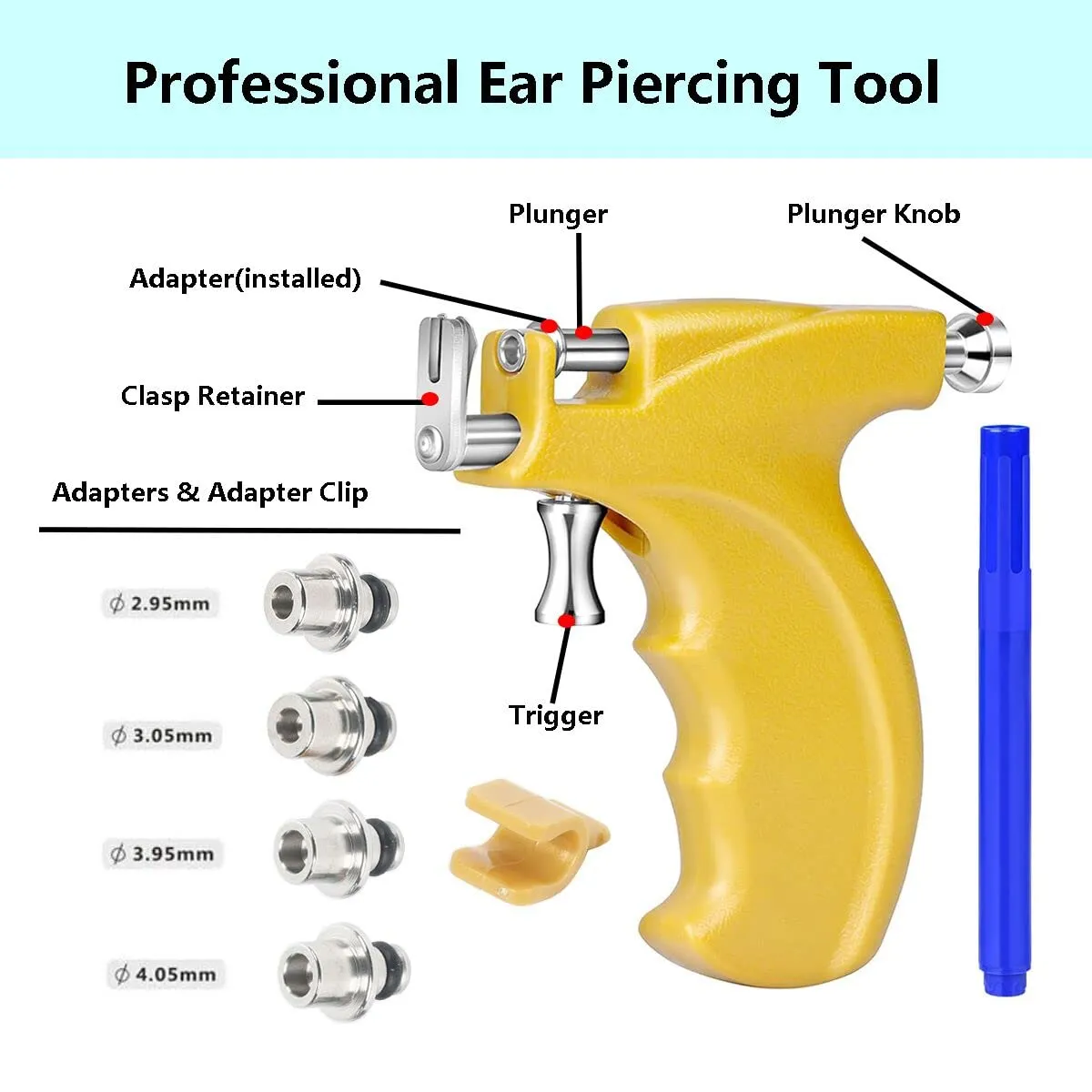 Professional Ear Piercing Gun Kit with 20 Pairs 316L Surgical Stainless Steel Gun Stud Earrings for Body Nose Lip Salon Home Use (Yellow)