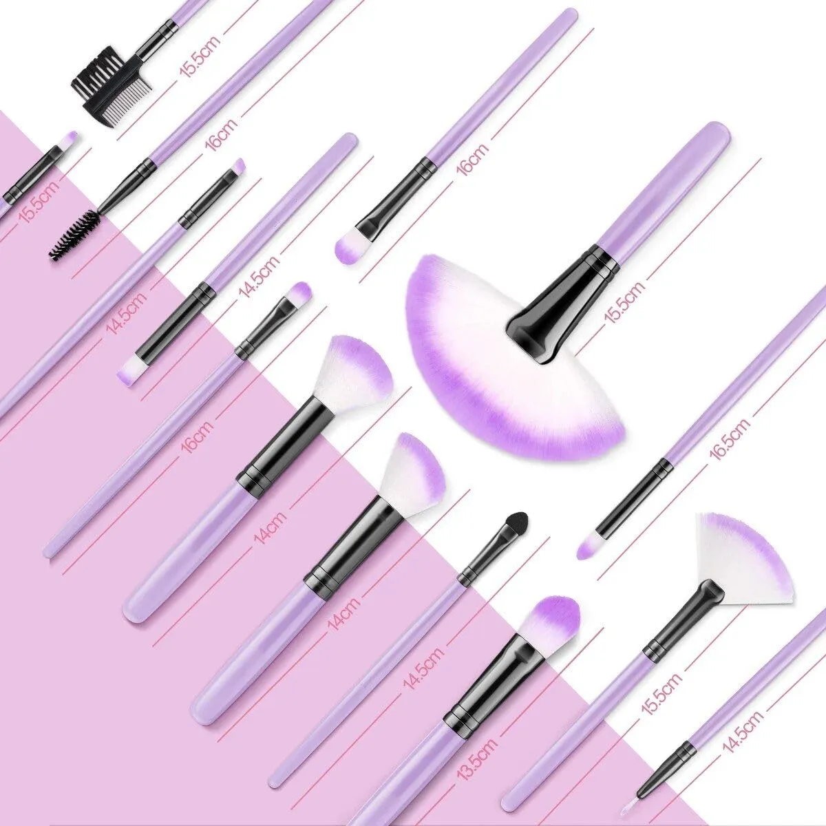 professional makeup brush set with eco-friendly wooden handles and bag pink