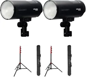 Profoto B10X Plus Off Camera Flash Duo Kit, Bundle with Flashpoint Pro Air-Cushioned Heavy-Duty Light Stands, Red/9.5'