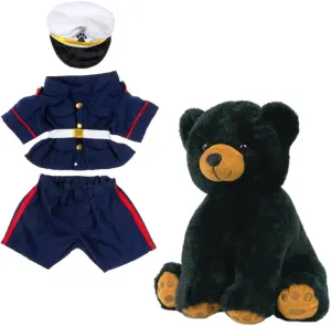Proudly Standing Tall – 16 Inch Black Bear Stuffed Animal in U.S. Marines Dress Blues Uniform – Patriotic Military Soft Toy for Kids, Collectors & Veterans