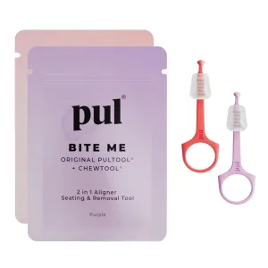 PUL Pack of 2 Reusable 2-in-1 Aligner Seating Chewie & Removal Tool — Compatible with Invisalign, Removable Braces, Retainers, Trays – Easy-to-Use Remover & Chew, Dental & Oral Hygiene – Purple, Pink