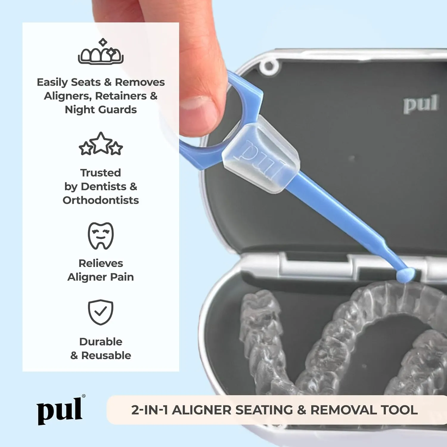 PUL Pack of 3 Reusable 2-in-1 Aligner Seating Chewie & Removal Tool — Compatible with Invisalign, Removable Braces, Retainers & Trays – Easy-to-Use Remover & Chew, Dental & Oral Hygiene Care – Black