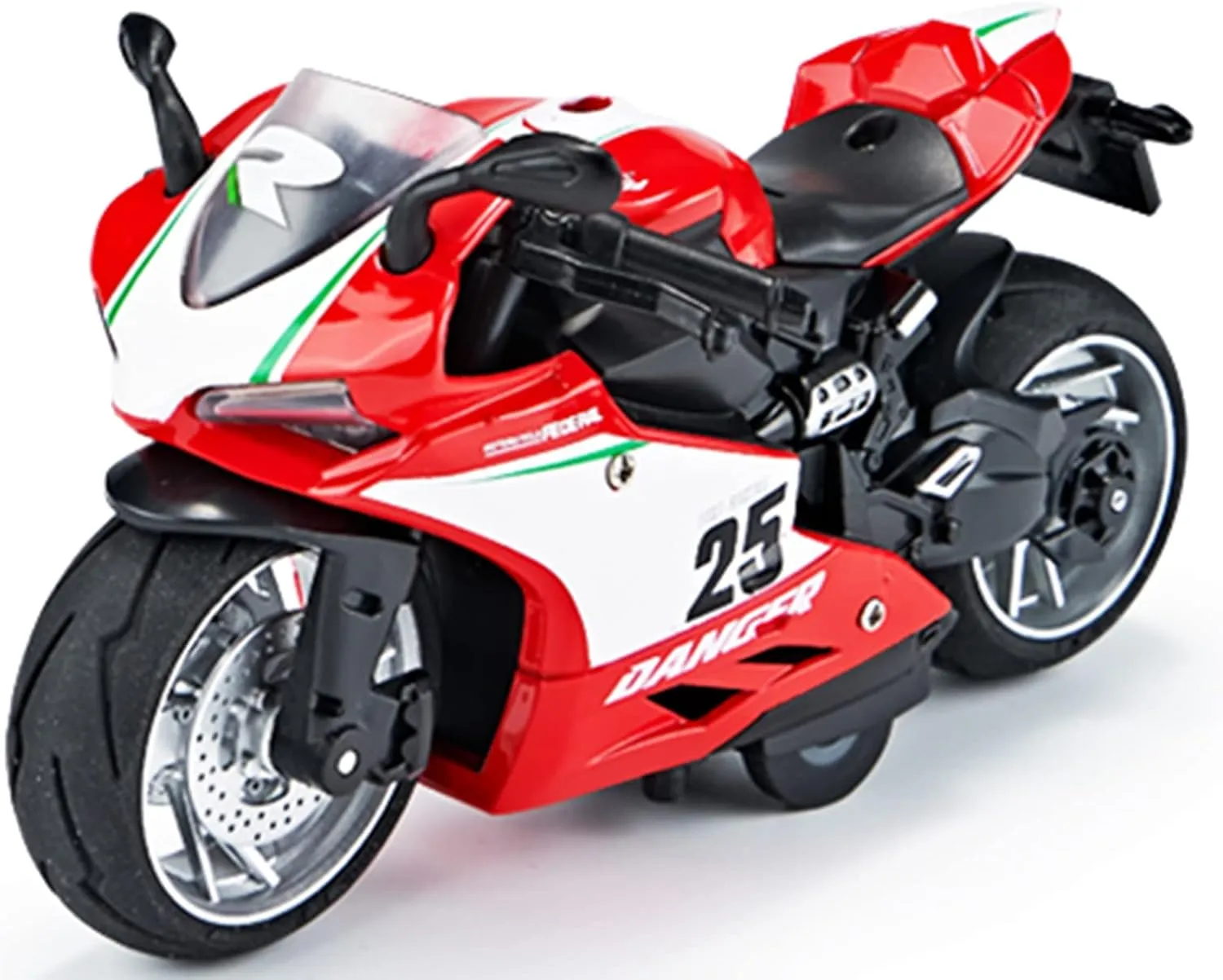 Pull Back Motorcycle Toys, Pullback Gift with Music Light, Race Motorcycles Toy for Boys Kids Age Over 3 4 5 6 7 8 Year Old (Redwhite)