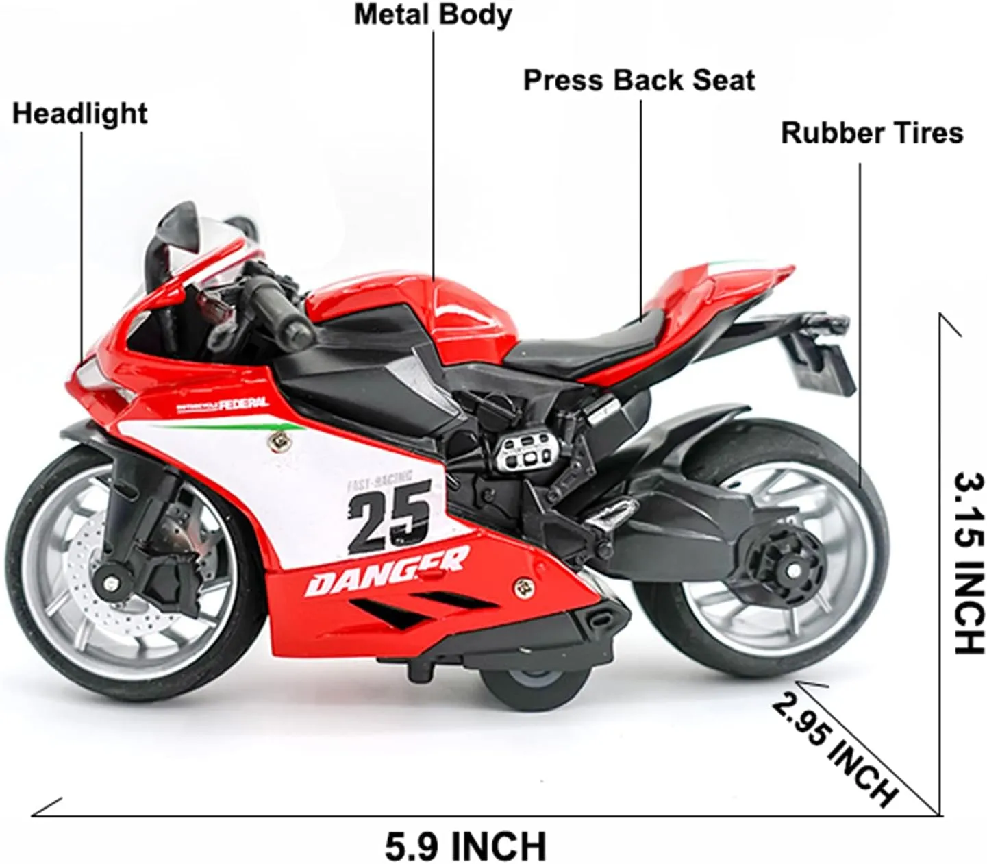 Pull Back Motorcycle Toys, Pullback Gift with Music Light, Race Motorcycles Toy for Boys Kids Age Over 3 4 5 6 7 8 Year Old (Redwhite)