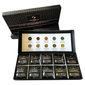 Pure And Easy Tea, Premium Tea Sampler Gift Set, 30 Count Loose Leaf Collection, 10 Assorted Herbal & Caffeinated Blends, 100% Natural, Makes 60 Cups, 150g