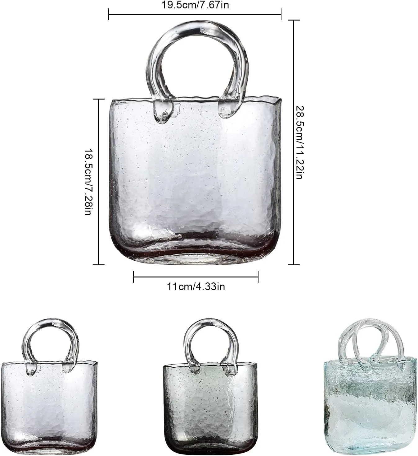 Purse Vase for Flowers, Glass Bag Vase Handmade Flower Vase with Bubble Fish Bowl Vase Handbag Shape Flower Vase for Wedding Home Living Room Table Floral Arrangement Clear