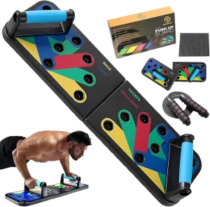 Push Up Board 9 in 1 with Adjustable Jump Rope | Push Up Board for Men & Women | Multi-functional Push Up Bar System | Perfect Pushup Board for Exercise | Strength Training Equipment | Skipping Rope