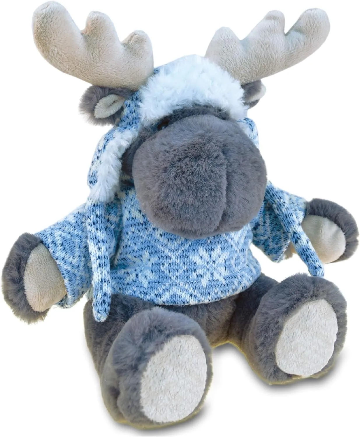 Puzzled DolliBu Plush Moose Stuffed Animal - Soft Plush Huggable Gray Moose with Sweater & Hat, Adorable Plush Toy, Cute Wild Life Cuddle Gift for Kids and Adults - 9 Inches