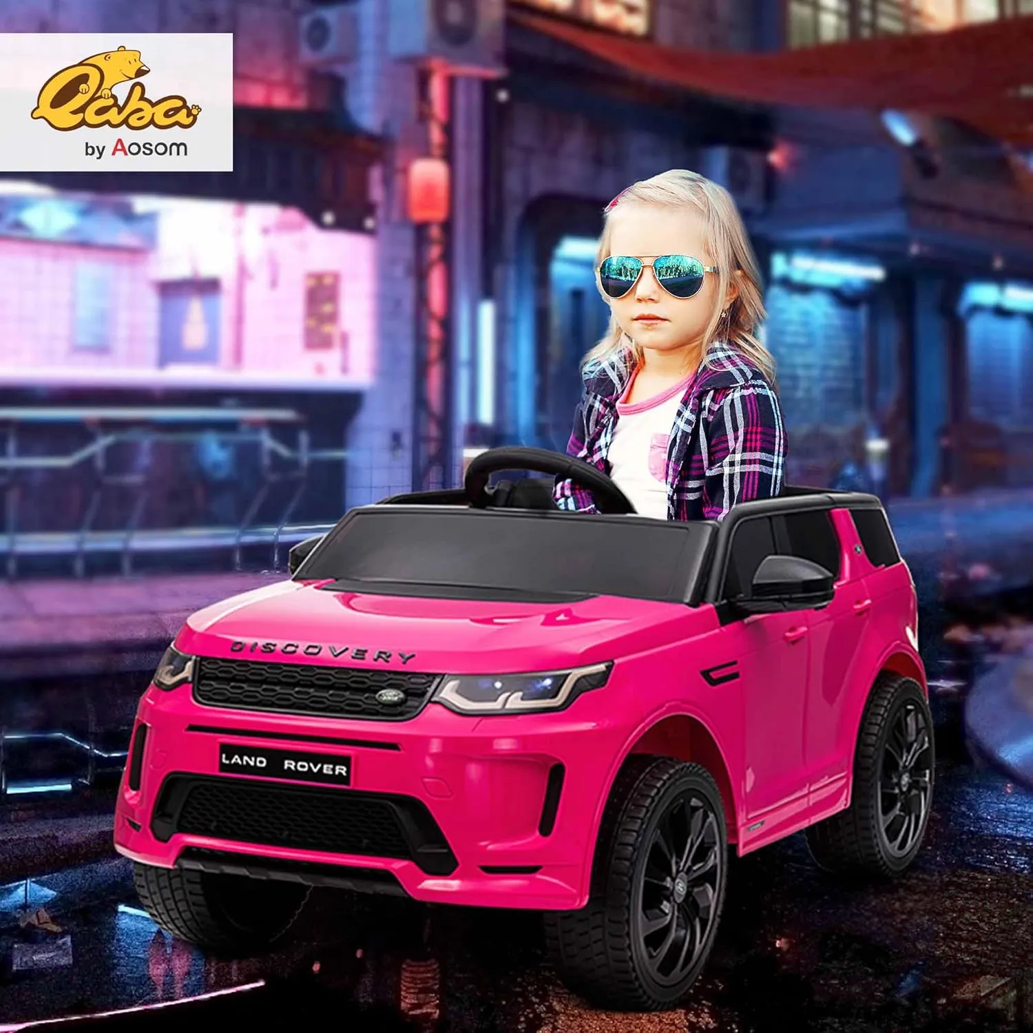 Qaba 12V Kids Ride on Car, Land Rover Discovery Sport Licensed Battery Powered Kids Electric Car with Remote Control, Soft Start, LED Lights, Music Horn, 3 Speeds, Pink