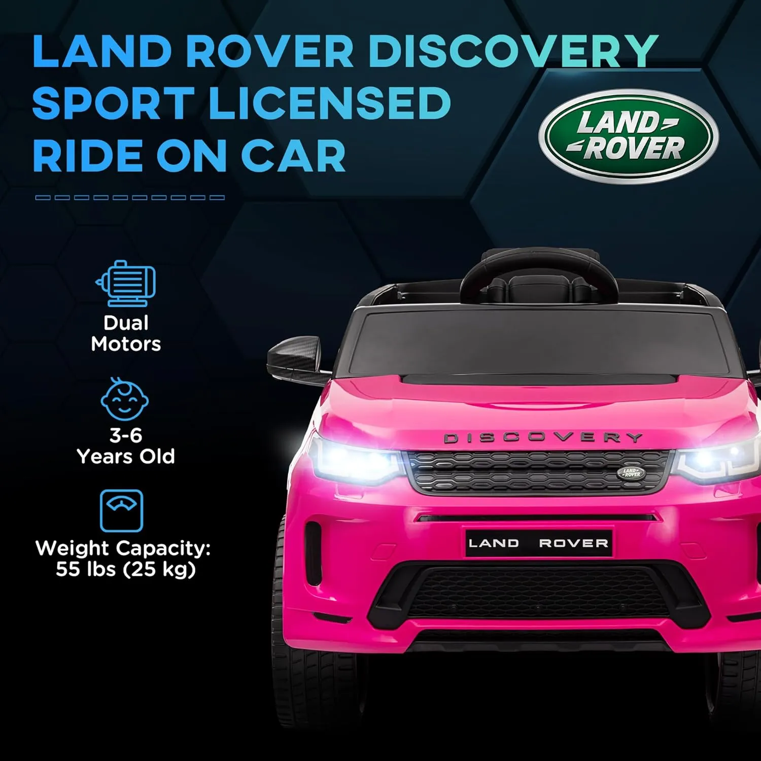 Qaba 12V Kids Ride on Car, Land Rover Discovery Sport Licensed Battery Powered Kids Electric Car with Remote Control, Soft Start, LED Lights, Music Horn, 3 Speeds, Pink