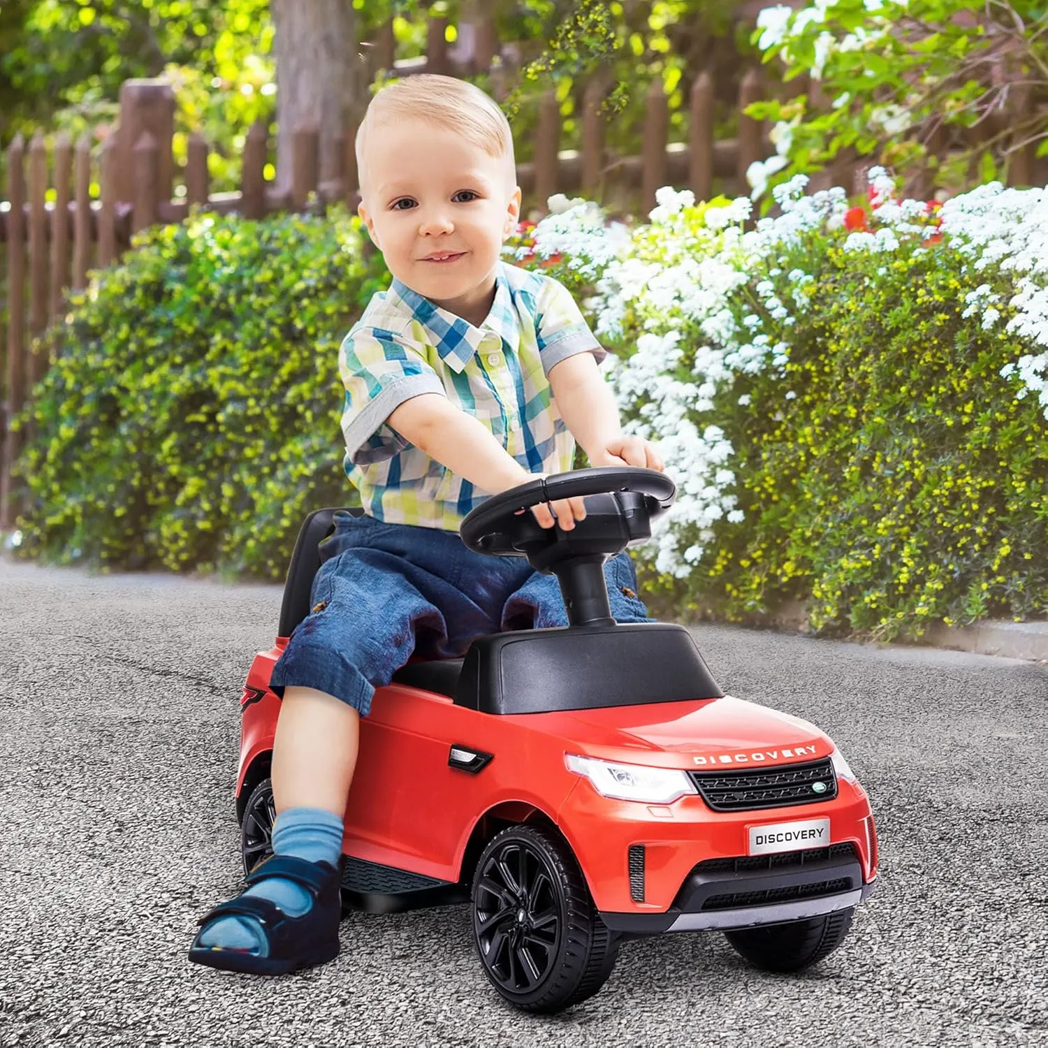 Qaba Land Rover Licensed 6V Ride on Push Car, 2 in 1 Sliding Car, Battery Powered Electric Car for Kids with Headlights Music Horn for 18-60 Months, Red