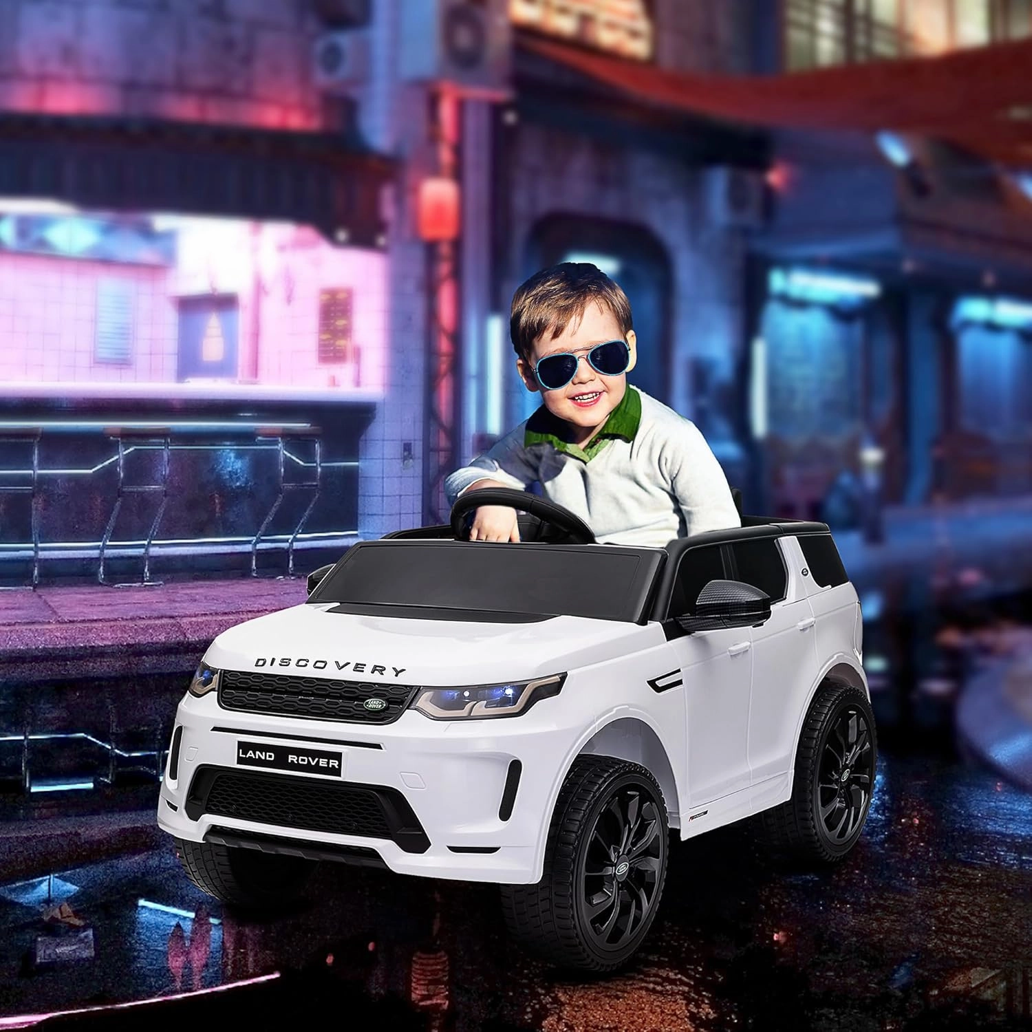 Qaba 12V Kids Ride on Car, Land Rover Discovery Sport Licensed Battery Powered Kids Electric Car with Remote Control, Soft Start, LED Lights, Music Horn, 3 Speeds, White