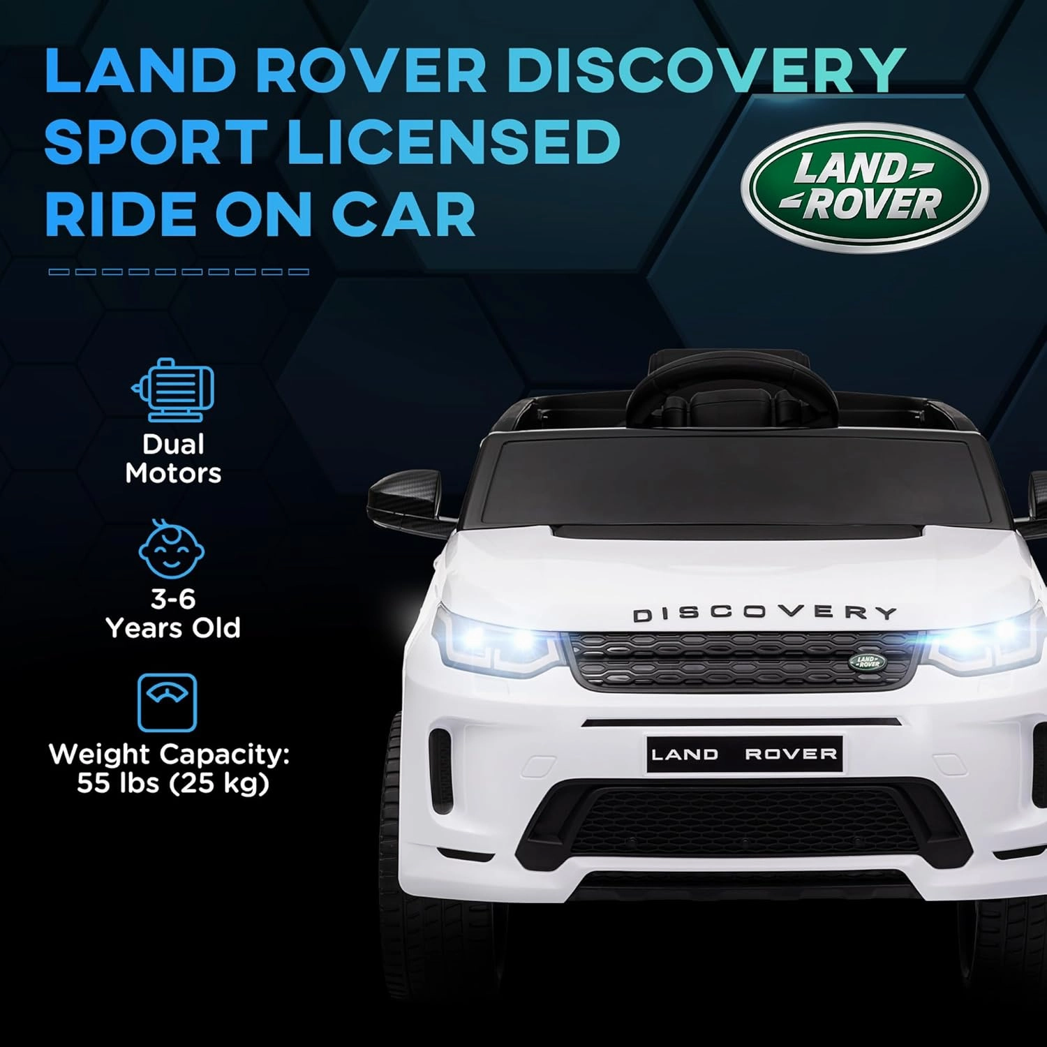 Qaba 12V Kids Ride on Car, Land Rover Discovery Sport Licensed Battery Powered Kids Electric Car with Remote Control, Soft Start, LED Lights, Music Horn, 3 Speeds, White