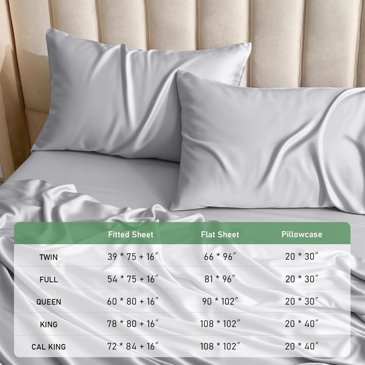 Queen Sheet Set, 100% Rayon Derived from Bamboo, 4-Piece, 16 Inch Deep Pockets, Cooling Sheets for Queen Size Bed Set, Breathable & Silky Soft, Hotel Bedding Sheets & Pillowcases, Gray