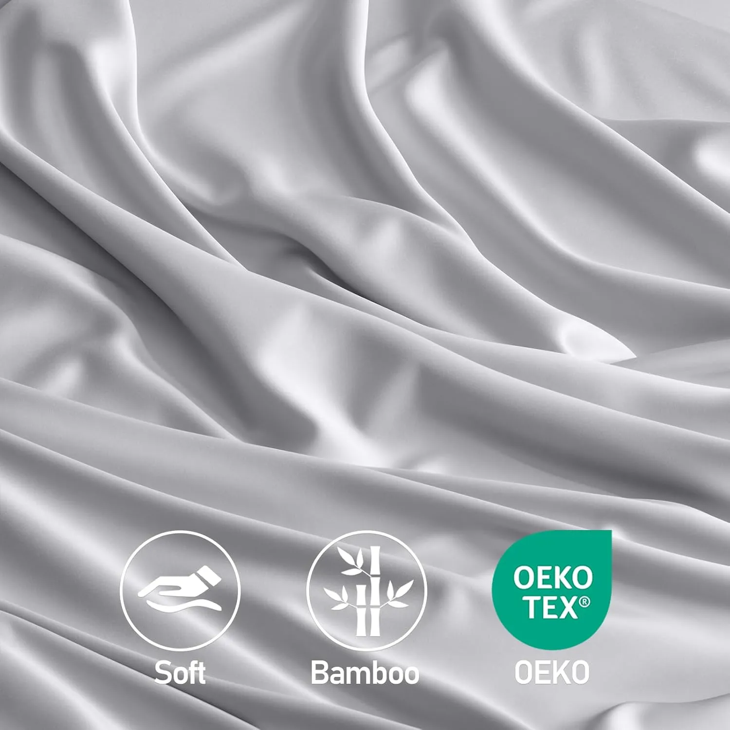 Queen Sheet Set, 100% Rayon Derived from Bamboo, 4-Piece, 16 Inch Deep Pockets, Cooling Sheets for Queen Size Bed Set, Breathable & Silky Soft, Hotel Bedding Sheets & Pillowcases, Gray