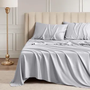 Queen Sheet Set, 100% Rayon Derived from Bamboo, 4-Piece, 16 Inch Deep Pockets, Cooling Sheets for Queen Size Bed Set, Breathable & Silky Soft, Hotel Bedding Sheets & Pillowcases, Gray