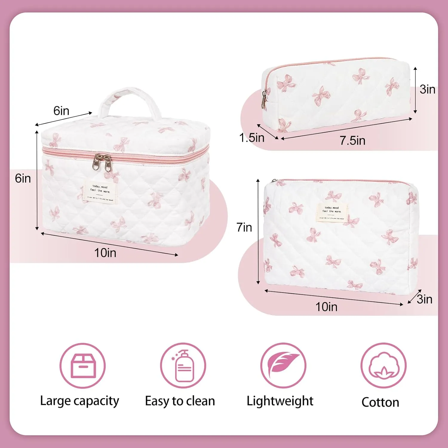 Quilted Makeup Bag,Large Cosmetics Bag Set,Coquette Floral Make up Pouch,Travel Toiletry Bag for Women