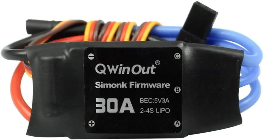 QWinOut 2-4S 30A RC Brushless ESC Simonk Firmware Electric Speed Controller with 5V 3A BEC with 3.5mm Female Banana Bullet for 2 to 4s Lipo Battery, DIY Multicopter Quadcopter (30A, 6 pcs)