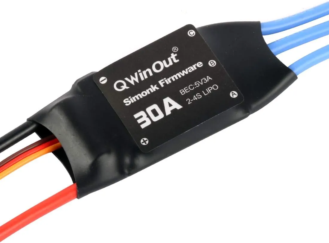 QWinOut 2-4S 30A RC Brushless ESC Simonk Firmware Electric Speed Controller with 5V 3A BEC with 3.5mm Female Banana Bullet for 2 to 4s Lipo Battery, DIY Multicopter Quadcopter (30A, 6 pcs)