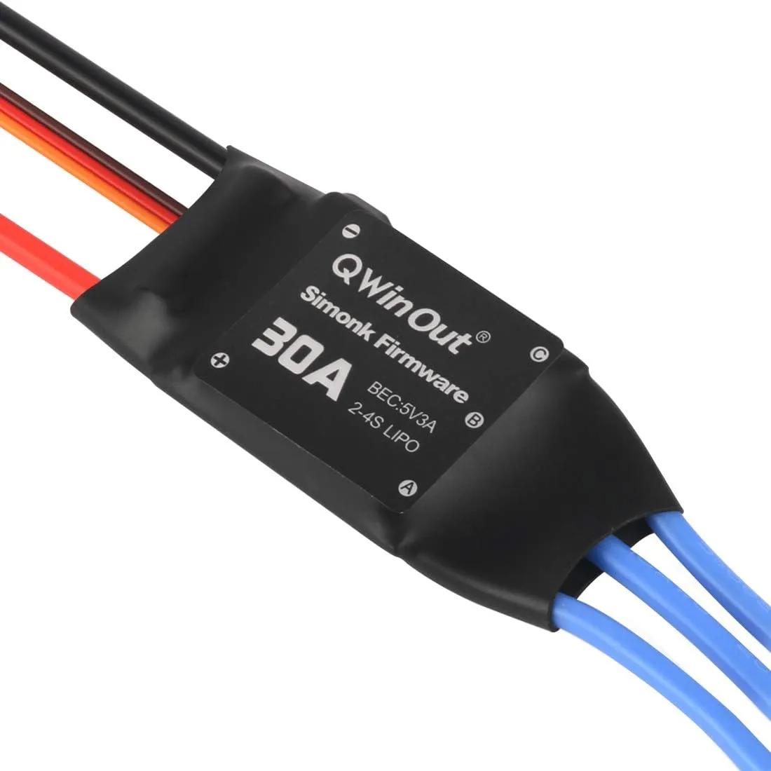 QWinOut 2-4S 30A RC Brushless ESC Simonk Firmware Electric Speed Controller with 5V 3A BEC with 3.5mm Female Banana Bullet for 2 to 4s Lipo Battery, DIY Multicopter Quadcopter (30A, 6 pcs)