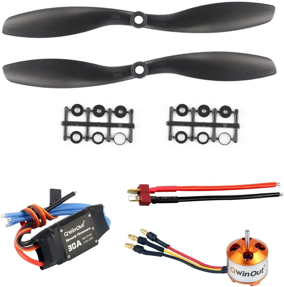 QWinOut RC A2212 1400KV Brushless Motor 30A BEC ESC  8045 CW CCW Propeller   Male Power Plug Connector 11.5CM Wire for DIY RC Plane Quadcopter Helicopter Aircraft