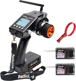 Radiolink RC4GS V3 5 Channel RC Radio Transmitter and 2Pcs R6FG Receiver with Gyro 2.4ghz, One-Hand Handwheel Control Accessory 400M Remote Controller Kit for Car/Boat/Crawler/Tank