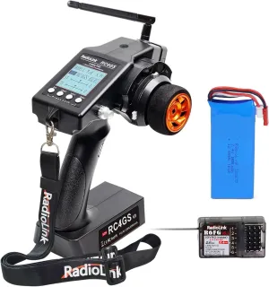 Radiolink RC4GS V3 RC Radio Transmitter with Receiver (R6FG with Gyro) 5 Channel with 2S 1800mAH LiPo Battery RC Remote Controller, 400m Remote Control for RC Car, Truck, Buggy, Tank, Crawler, Boat