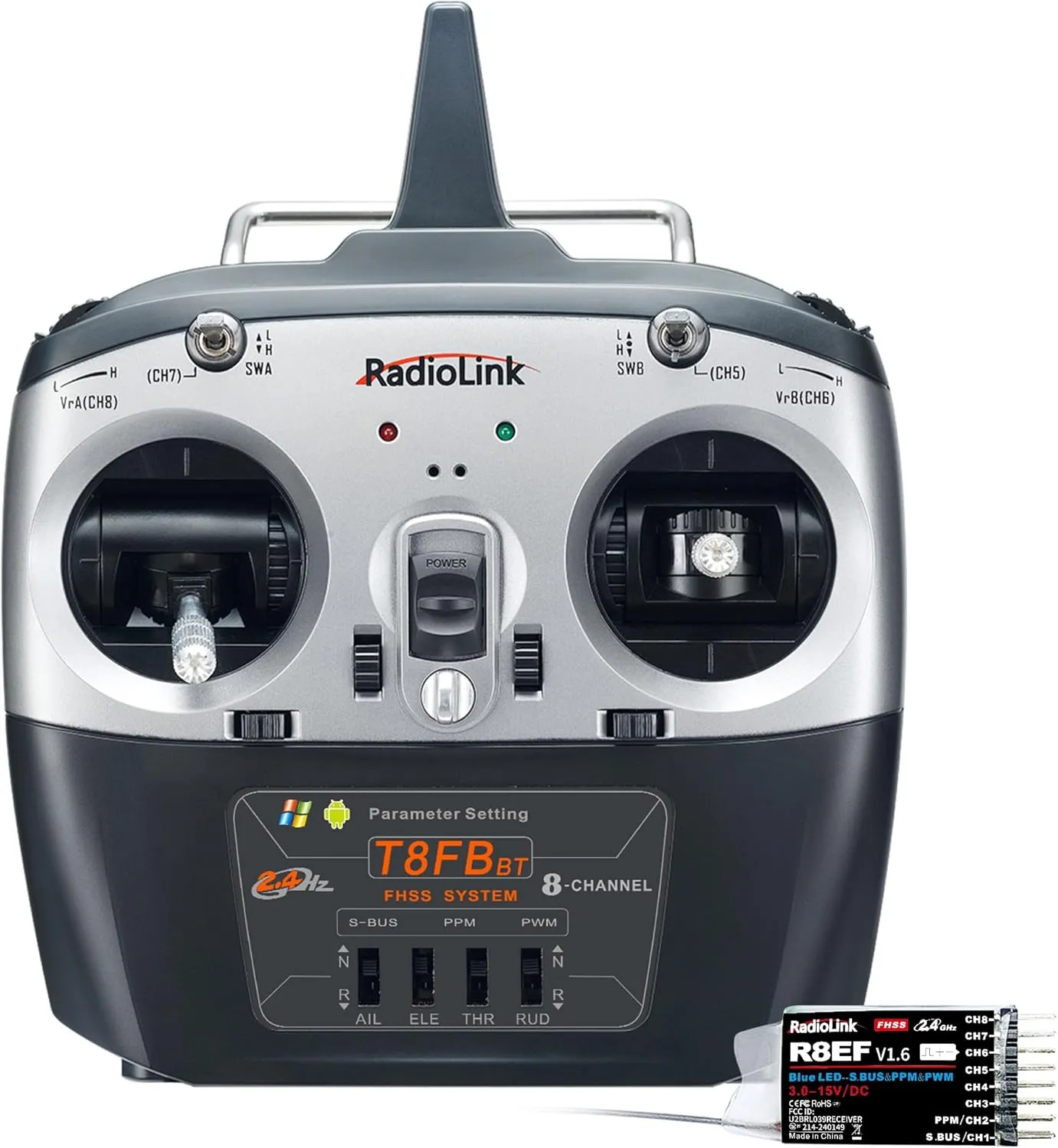 Radiolink T8FB 8 Channels 2.4GHz RC Remote Transmitter and R8EF Receiver APP Parameter Setup Dual Stick Controller for RC Airplane Aircraft Boat Car and More(Mode 2)