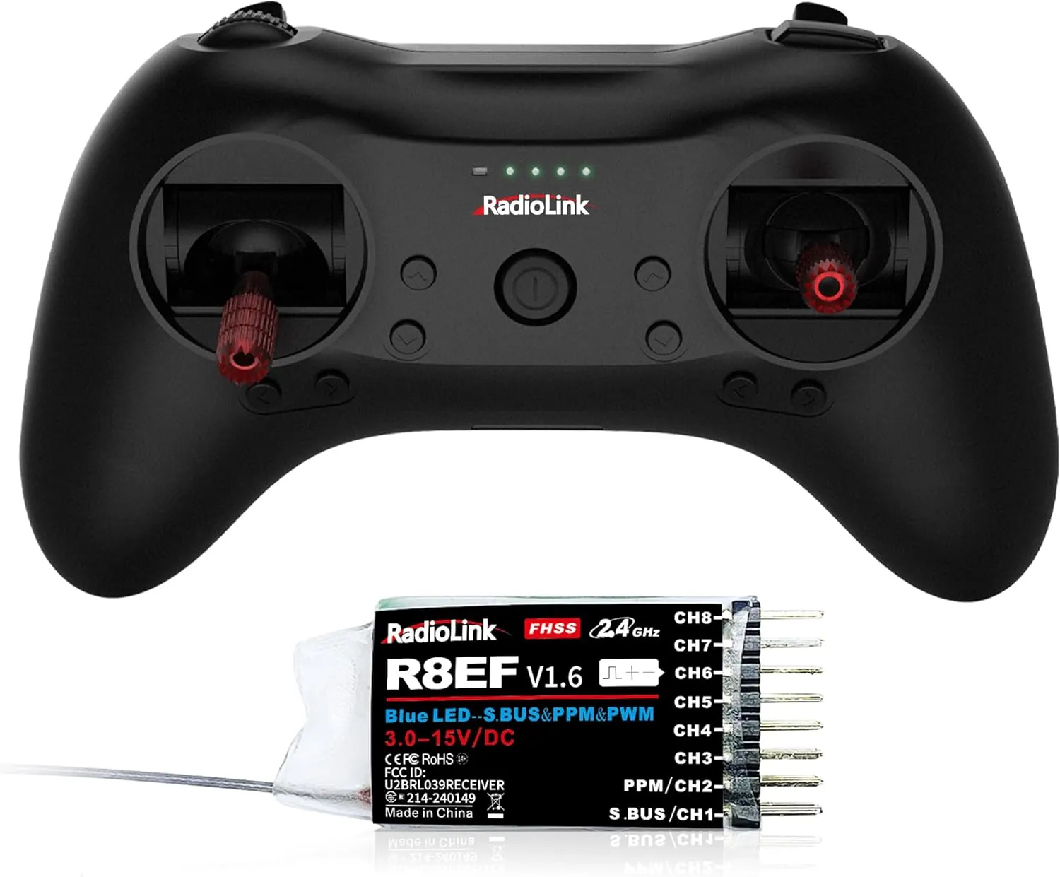 Radiolink T8S 8 Channels 2.4G RC Pocket Size Transmitter and Receiver R8EF RX, Radio Remote Controller, Built-in Rechargeable 1S Battery for Quad Drone/Airplane/Car/Boat/Robot and More (M2 Left Hand)