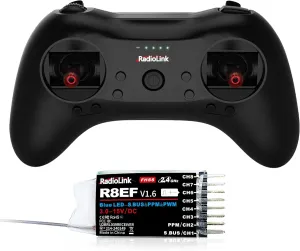 Radiolink T8S 8 Channels 2.4GHz RC Pocket Size Portable Transmitter and Receiver R8EF RX, Remote and Controller Built-in Rechargeable Battery for Quad/Airplane/Car/Boat and More (Mode 2 Left Hand)