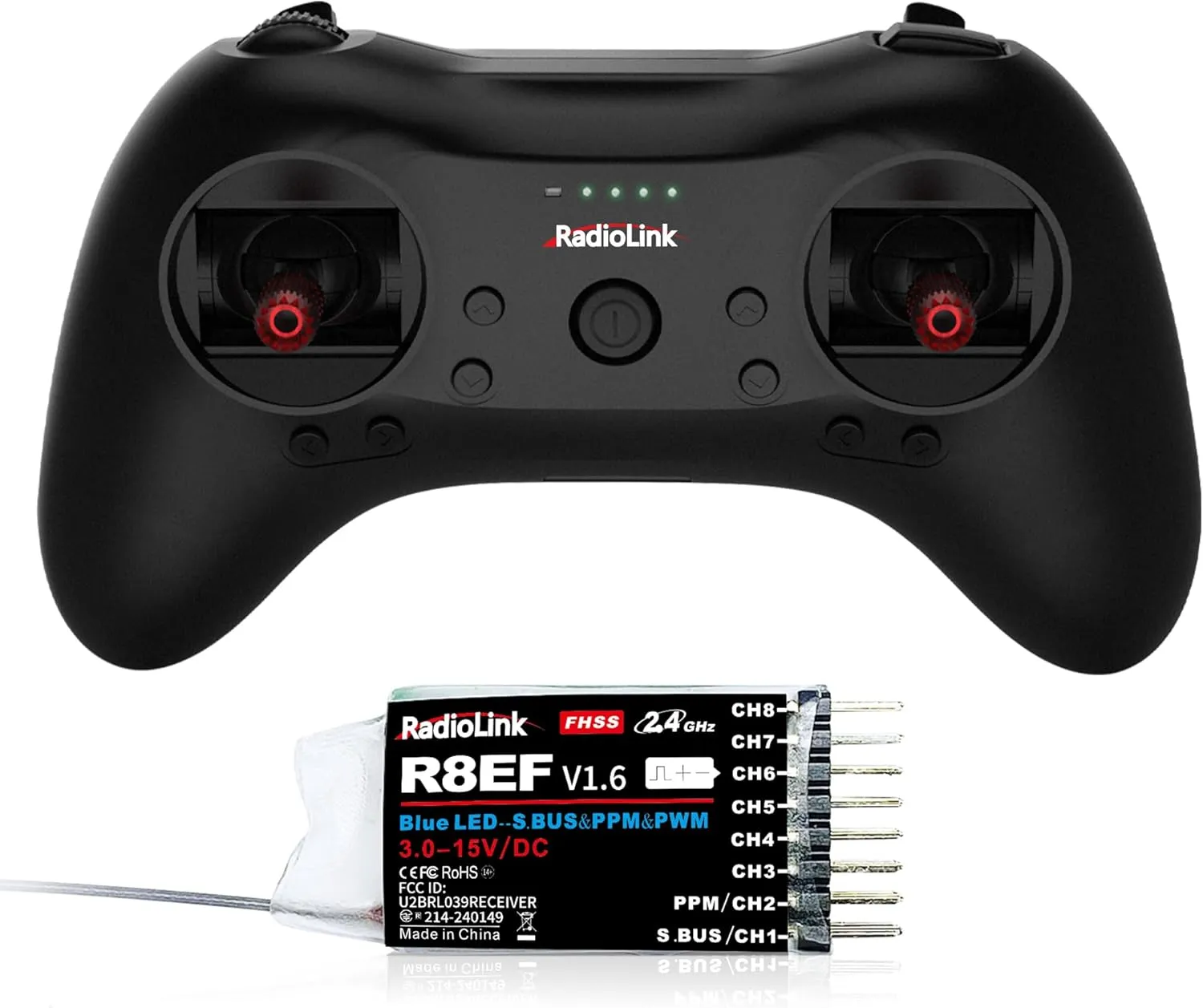 Radiolink T8S 8 Channels 2.4GHz RC Pocket Size Portable Transmitter and Receiver R8EF RX, Remote and Controller Built-in Rechargeable Battery for Quad/Airplane/Car/Boat and More (Mode 2 Left Hand)