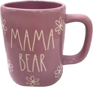 Rae Dunn Mother's Day Coffee Mug - Purple Mug with Flowers Allover - MAMA BEAR