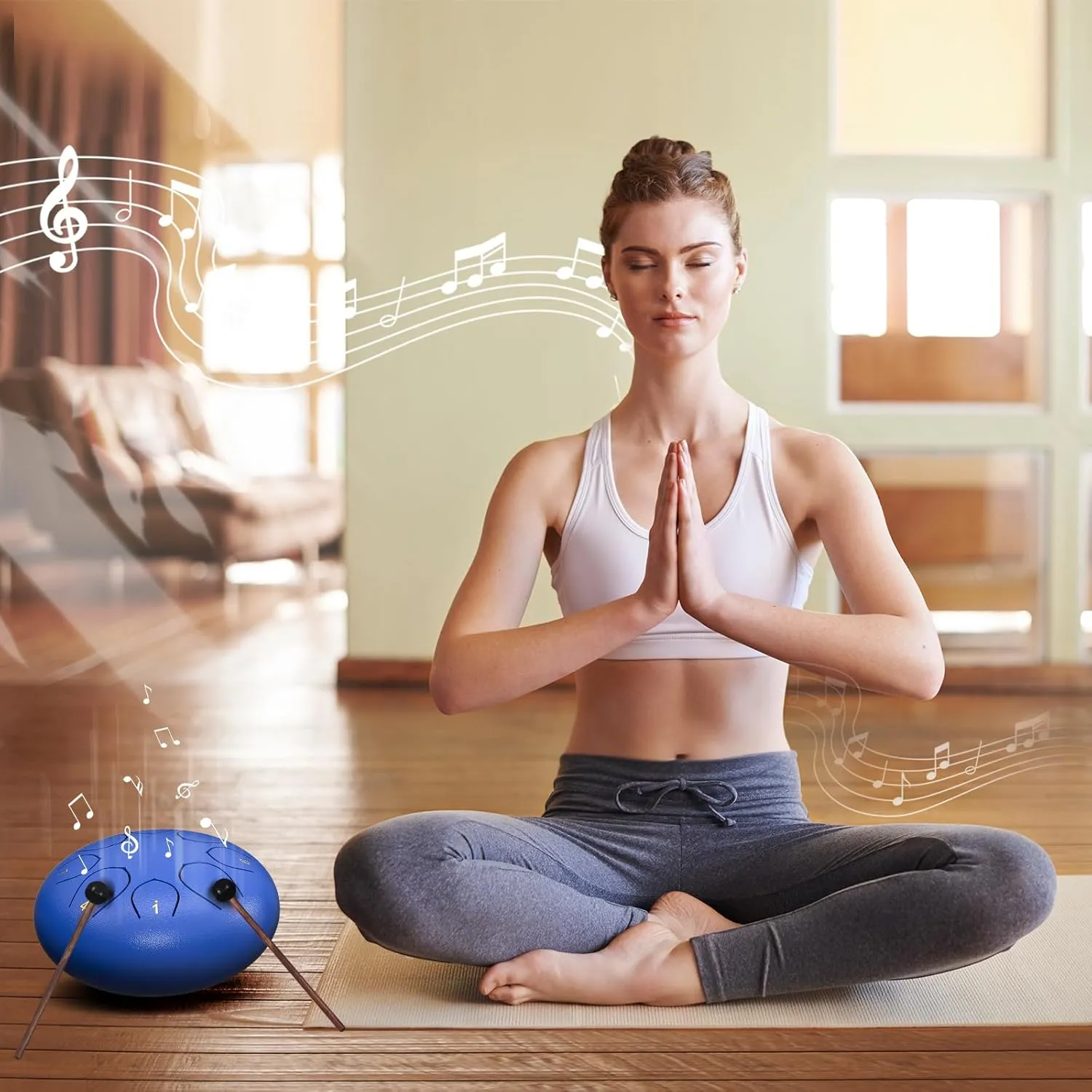 Rain Drum for Outside Garden, 6 Inches 8 Notes Steel Tongue Chakra Drums, Waterproof Meditation Echo Rain Chime, Musical Instruments for Adult Gift with Bag, Music Book (Dark Blue)